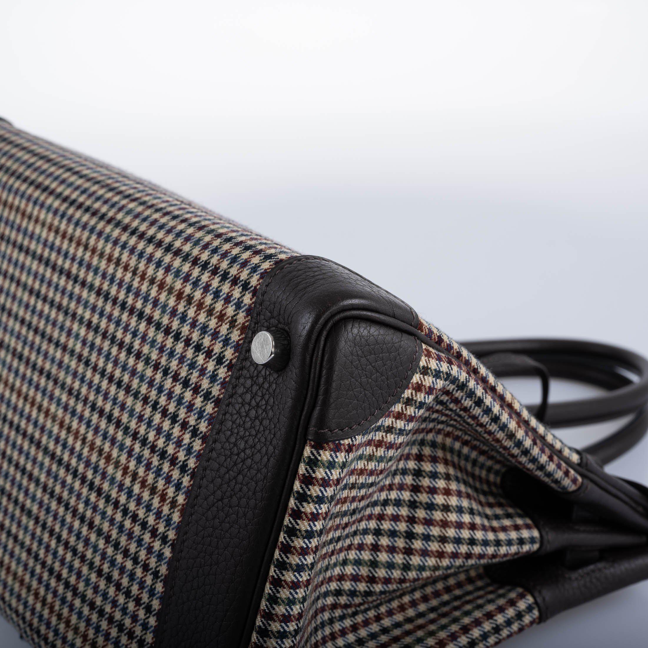 Hermes Birkin 30 Togo And Plaid Wool Lainage Palladium Hardware - 2006, J Square - Exclusu