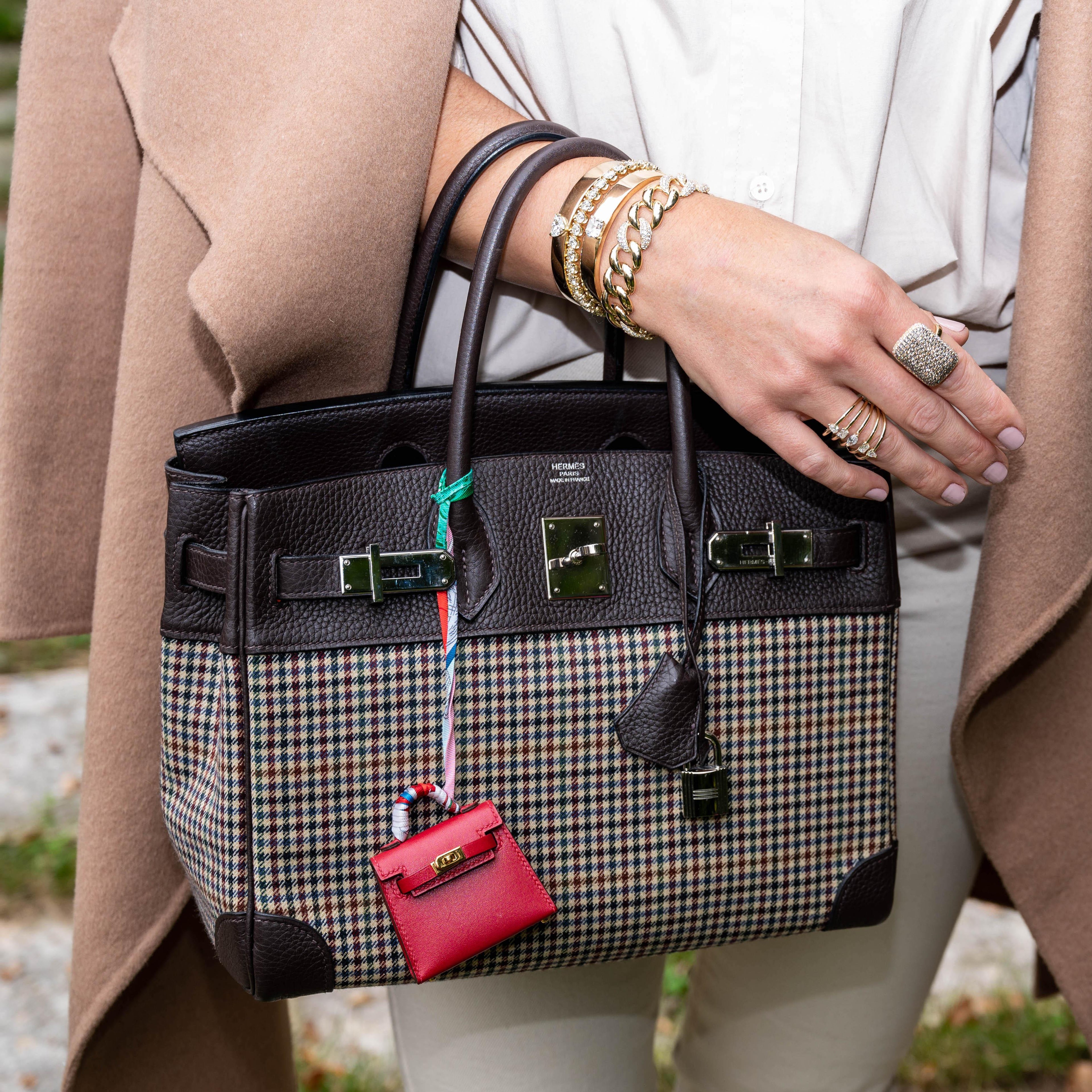 Hermes Birkin 30 Togo And Plaid Wool Lainage Palladium Hardware - 2006, J Square - Exclusu