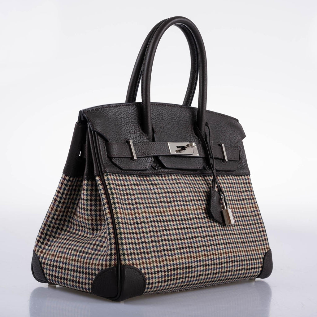 Hermes Birkin 30 Togo And Plaid Wool Lainage Palladium Hardware - 2006, J Square - Exclusu