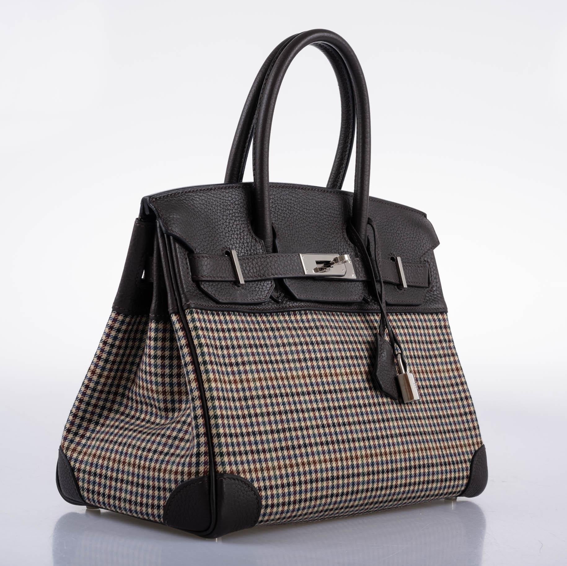 Hermes Birkin 30 Togo And Plaid Wool Lainage Palladium Hardware - 2006, J Square - Exclusu
