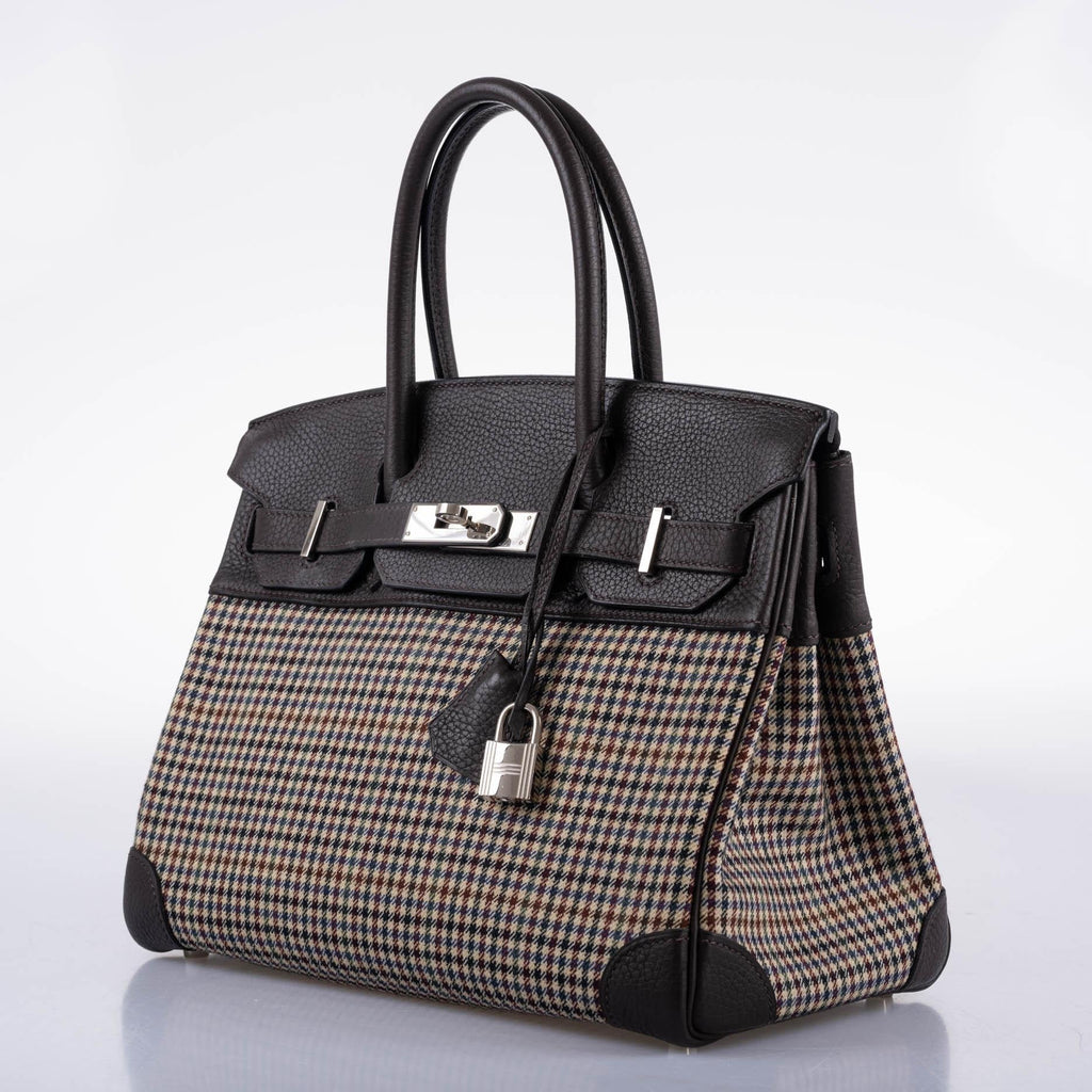 Hermes Birkin 30 Togo And Plaid Wool Lainage Palladium Hardware - 2006, J Square - Exclusu