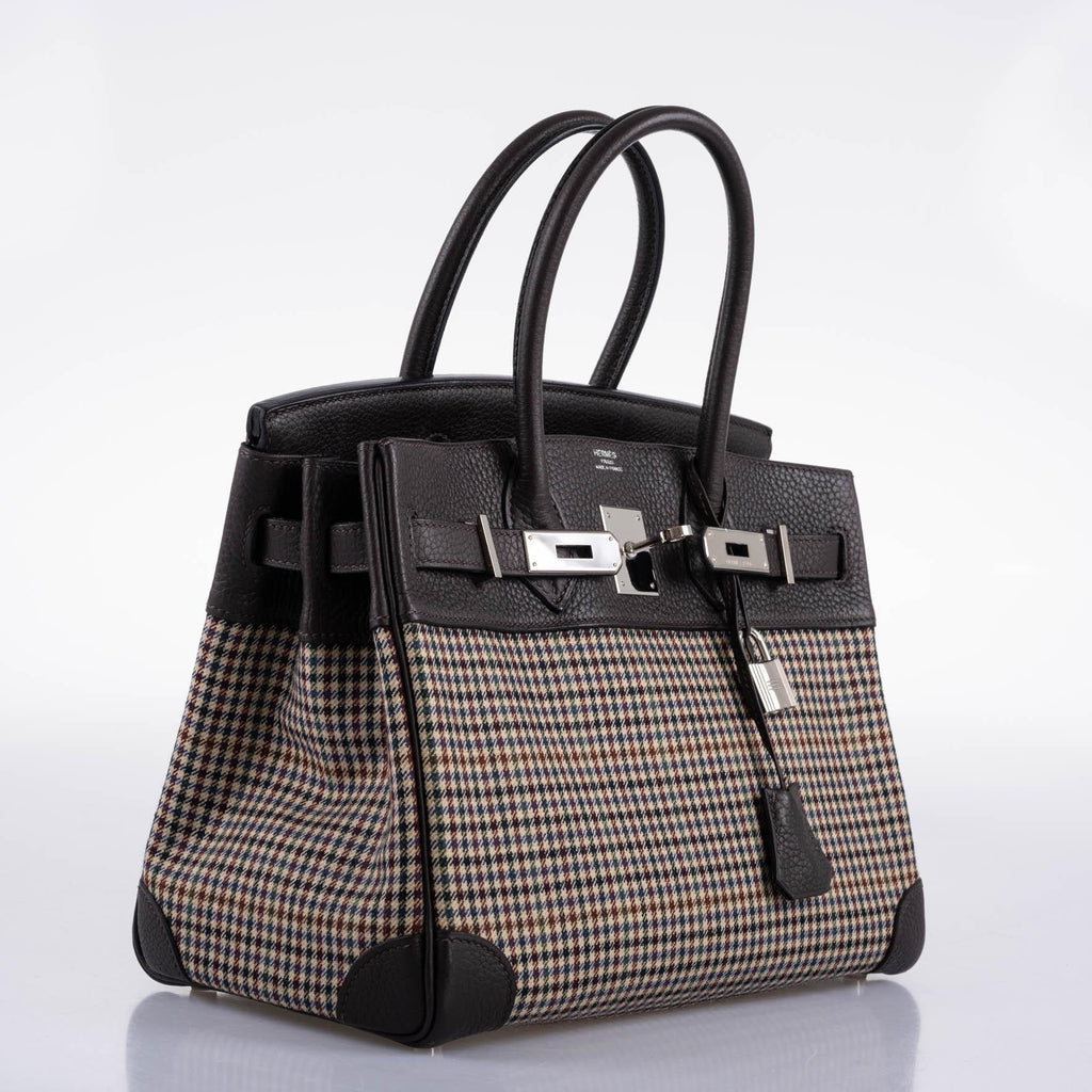 Hermes Birkin 30 Togo And Plaid Wool Lainage Palladium Hardware - 2006, J Square - Exclusu