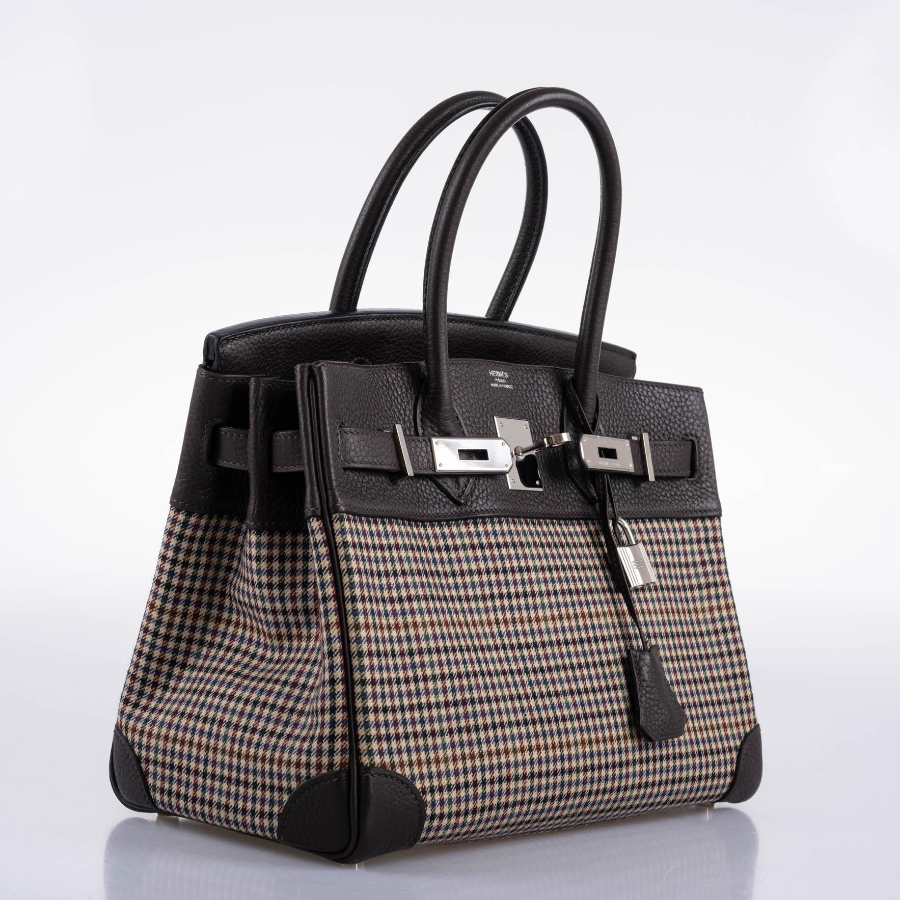 Hermes Birkin 30 Togo And Plaid Wool Lainage Palladium Hardware - 2006, J Square - Exclusu