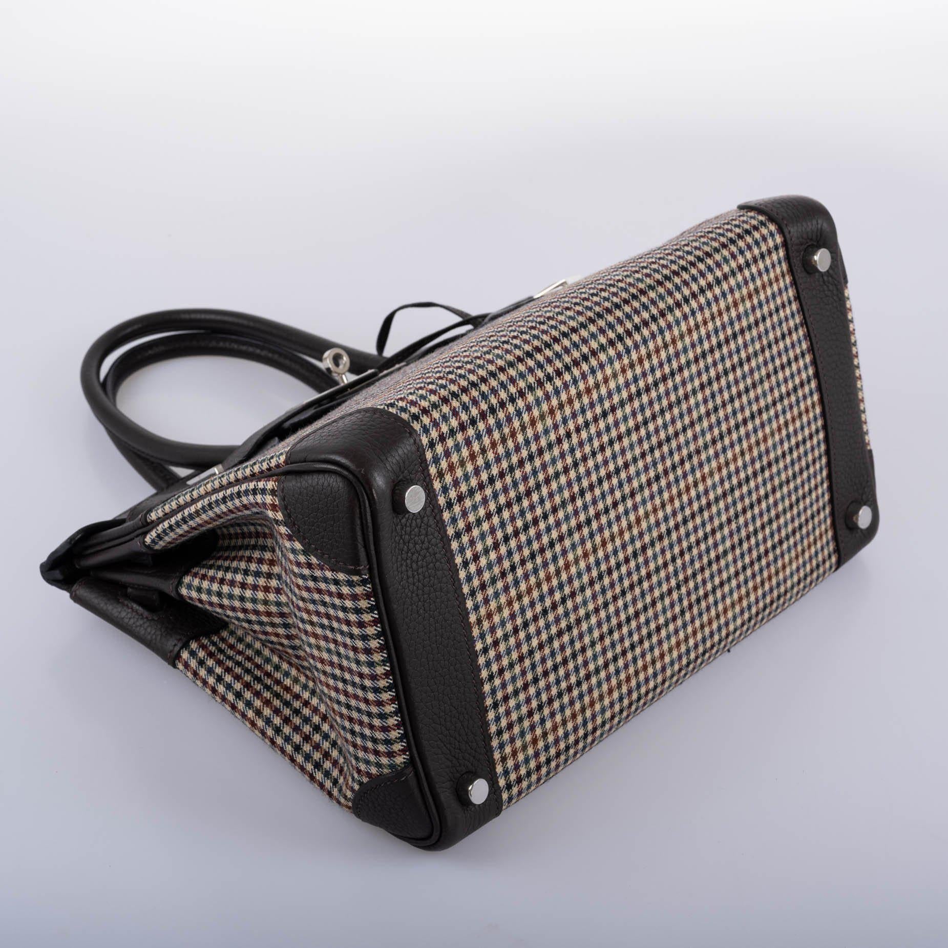 Hermes Birkin 30 Togo And Plaid Wool Lainage Palladium Hardware - 2006, J Square - Exclusu