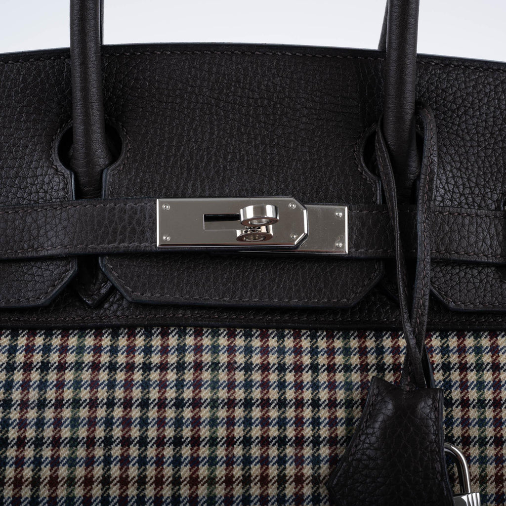 Hermes Birkin 30 Togo And Plaid Wool Lainage Palladium Hardware - 2006, J Square - Exclusu