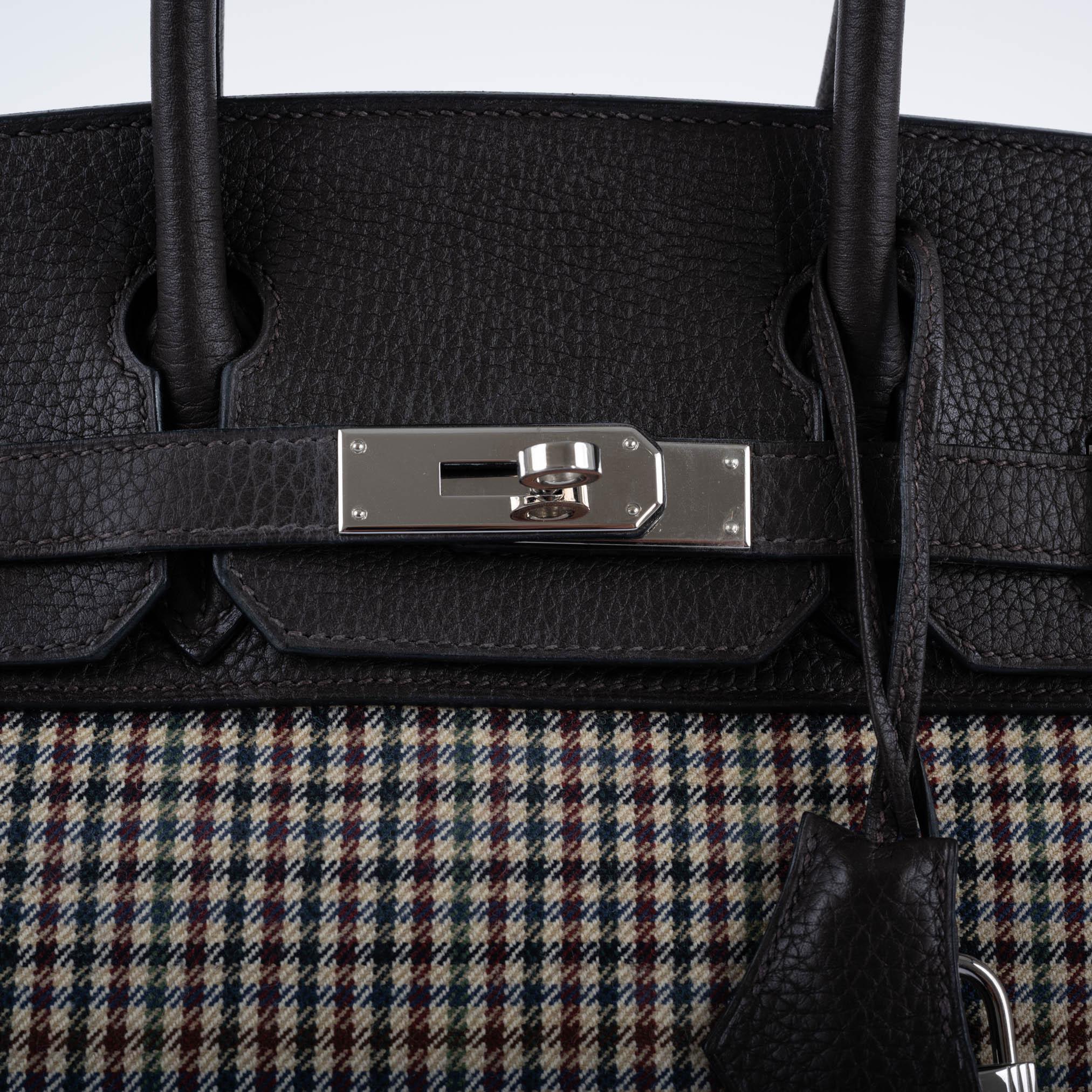 Hermes Birkin 30 Togo And Plaid Wool Lainage Palladium Hardware - 2006, J Square - Exclusu