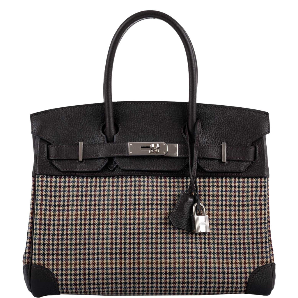 Hermes Birkin 30 Togo And Plaid Wool Lainage Palladium Hardware - 2006, J Square - Exclusu