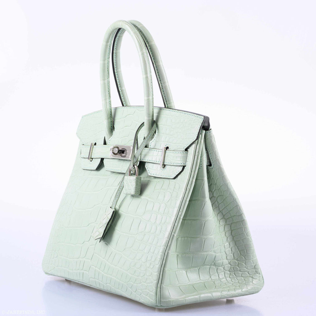 Hermes Birkin 30 Vert D'Eau Matte Alligator Palladium Hardware - 2019, D - Exclusu