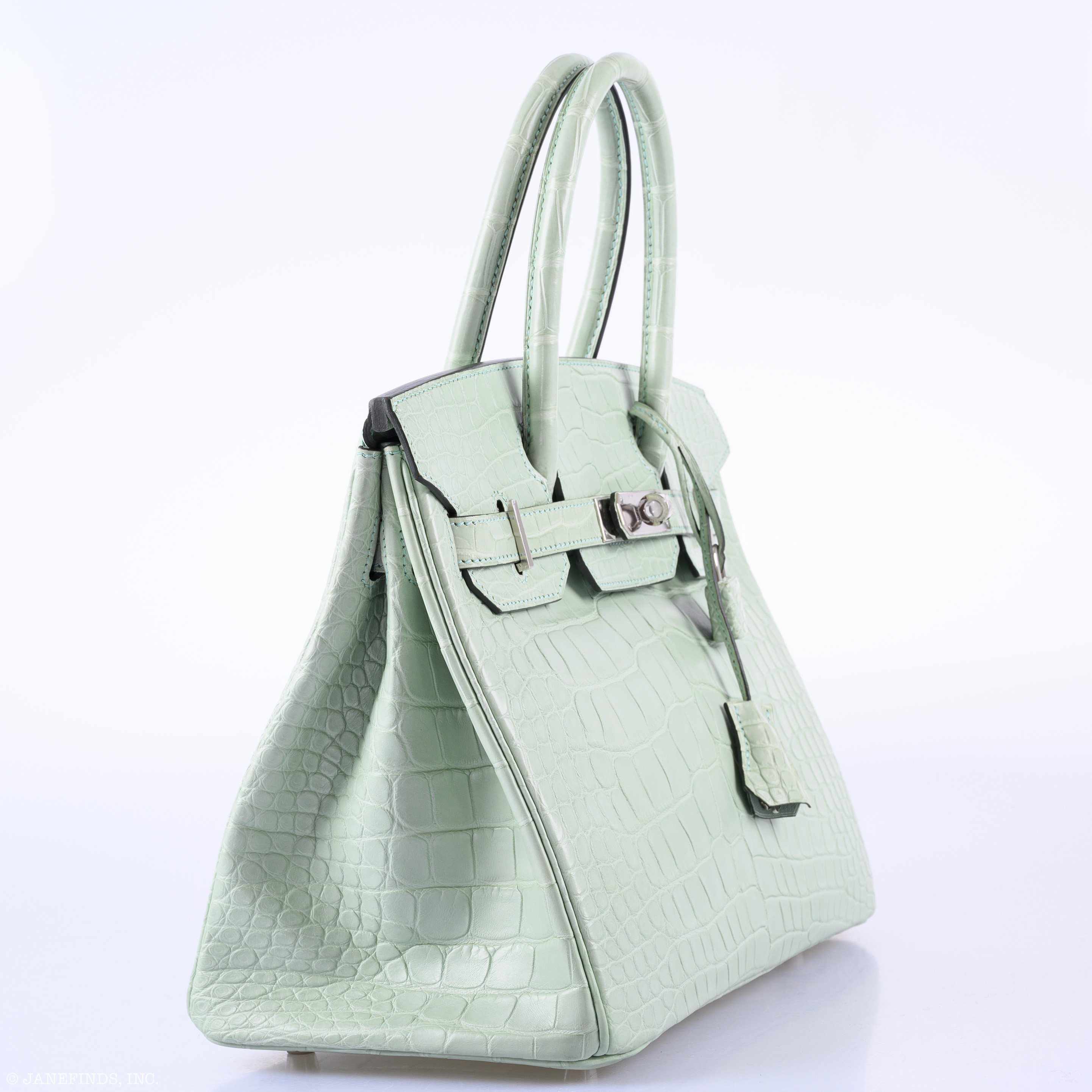 Hermes Birkin 30 Vert D'Eau Matte Alligator Palladium Hardware - 2019, D - Exclusu