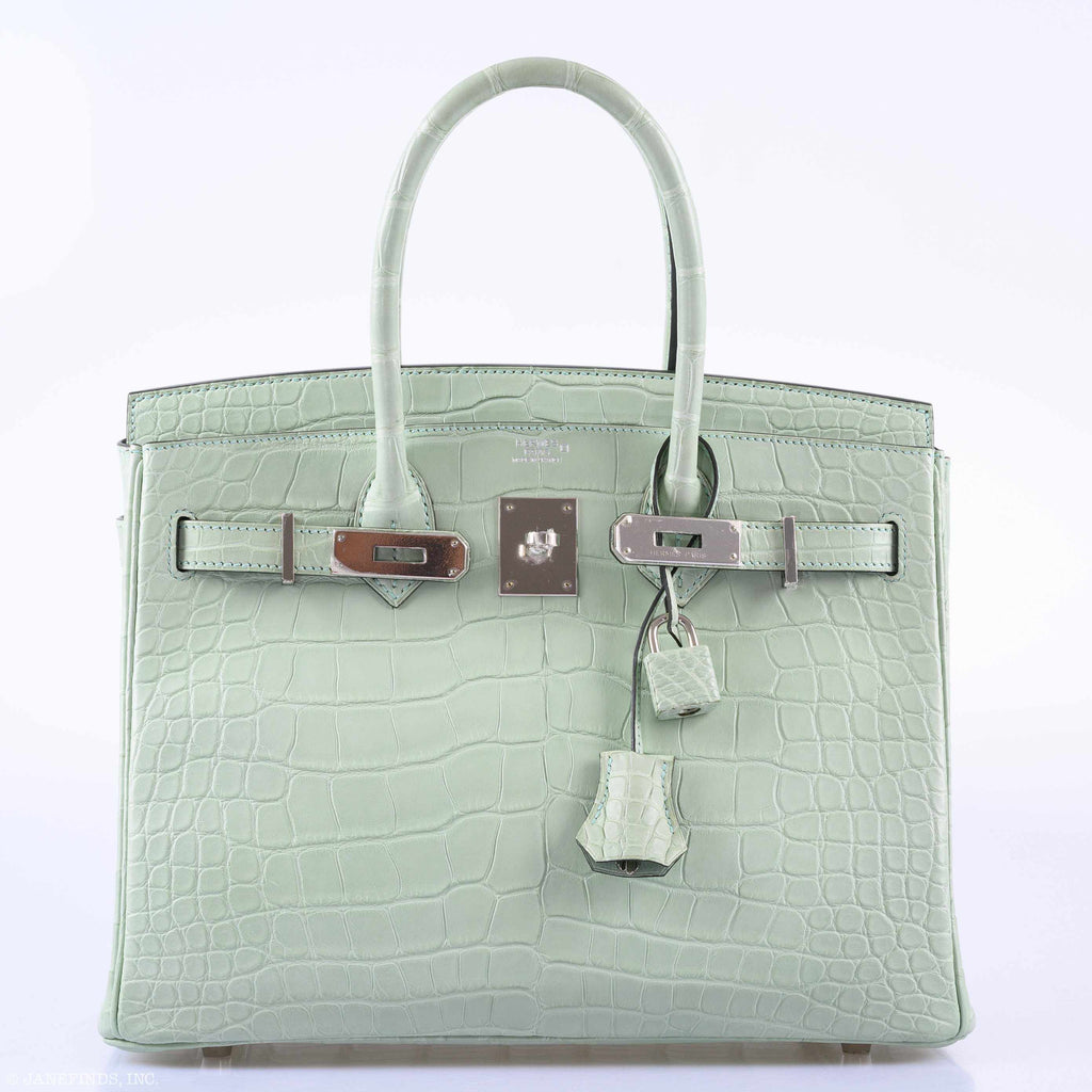 Hermes Birkin 30 Vert D'Eau Matte Alligator Palladium Hardware - 2019, D - Exclusu