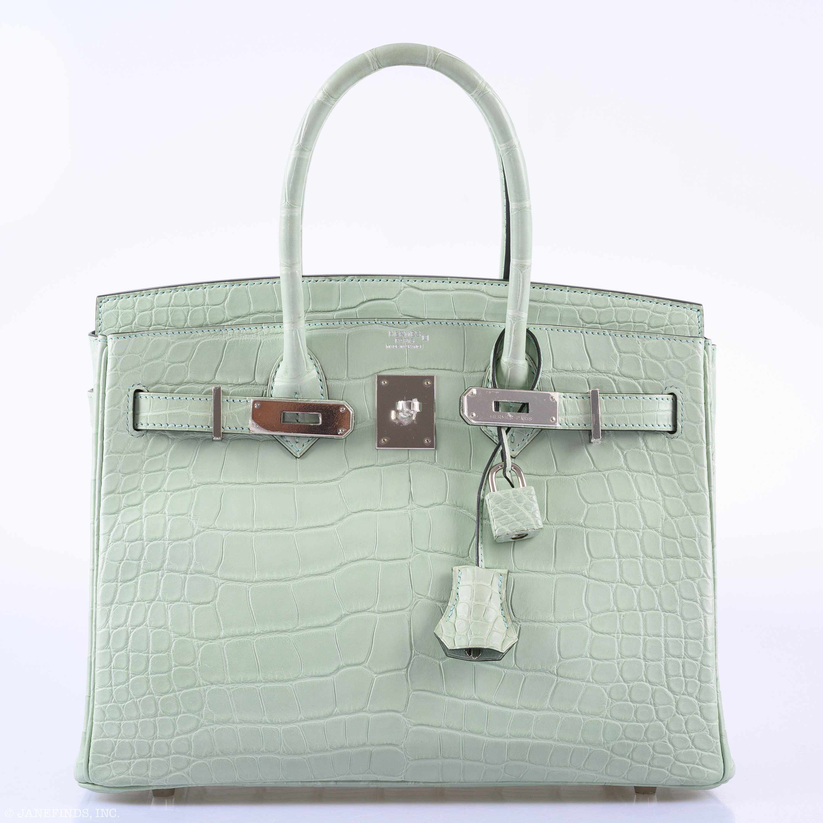 Hermes Birkin 30 Vert D'Eau Matte Alligator Palladium Hardware - 2019, D - Exclusu