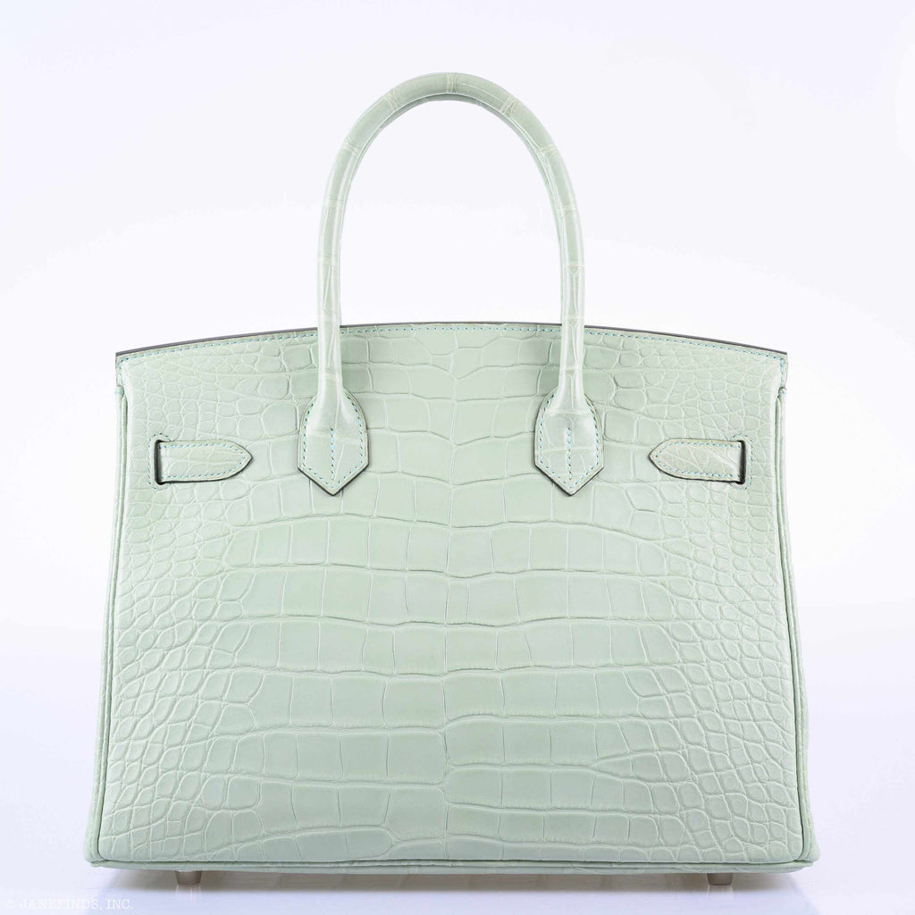 Hermes Birkin 30 Vert D'Eau Matte Alligator Palladium Hardware - 2019, D - Exclusu