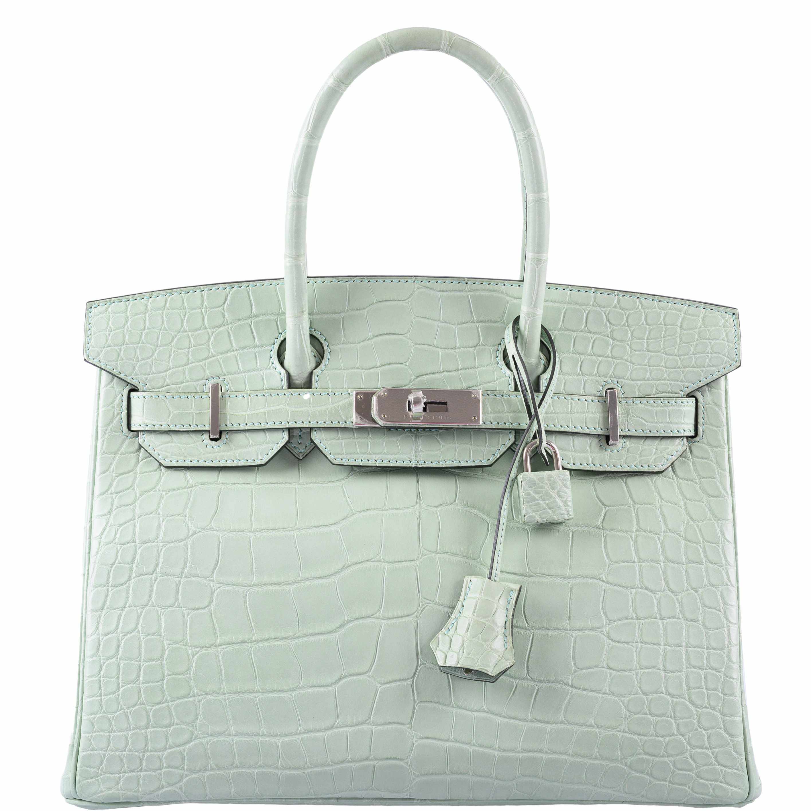Hermes Birkin 30 Vert D'Eau Matte Alligator Palladium Hardware - 2019, D - Exclusu