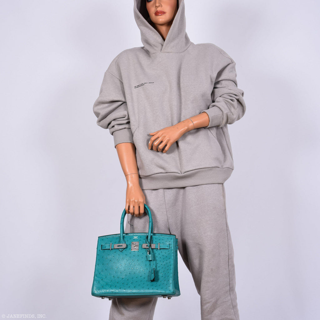 Hermes Birkin 30 Vert Verone Ostrich Palladium Hardware - 2020, Y - Exclusu