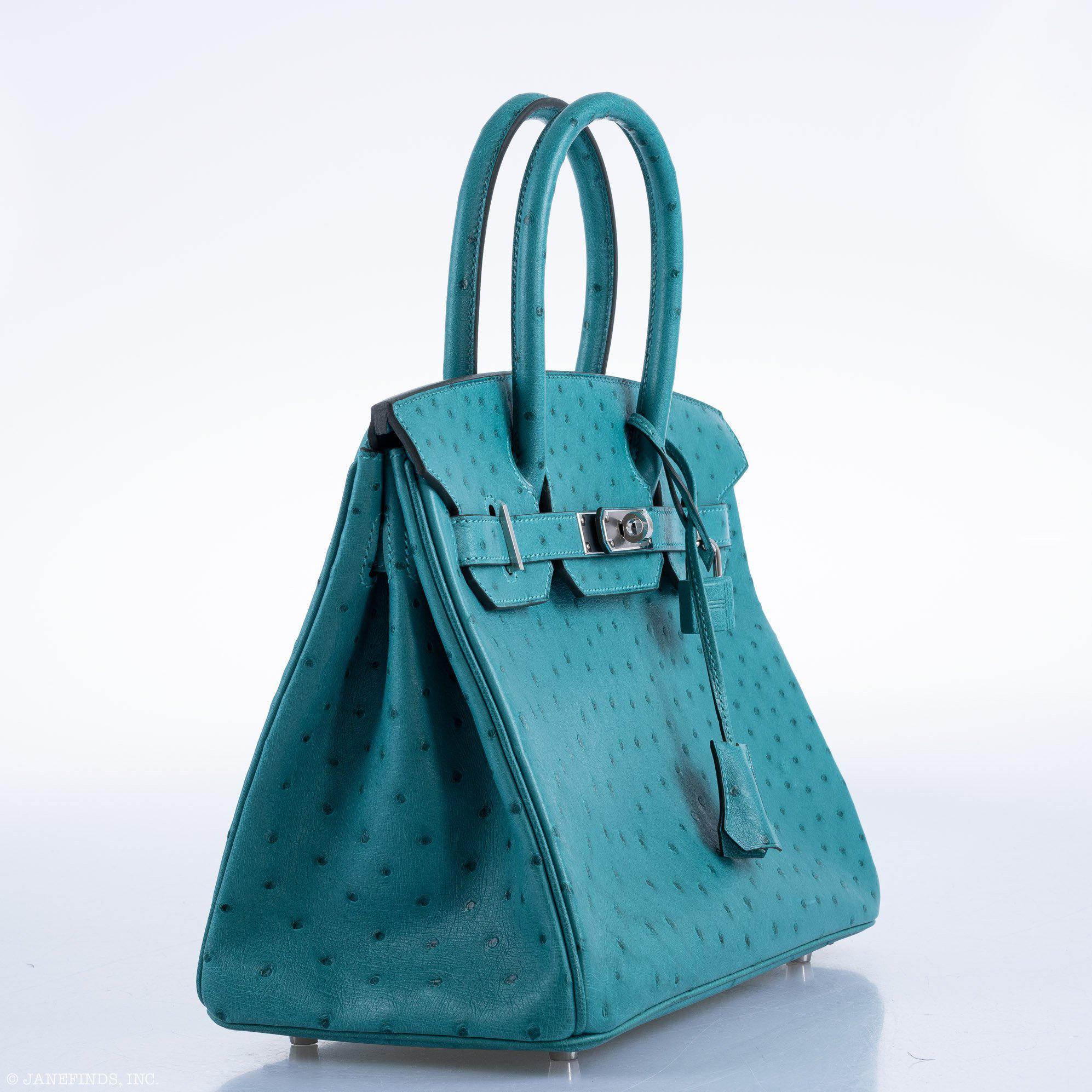 Hermes Birkin 30 Vert Verone Ostrich Palladium Hardware - 2020, Y - Exclusu