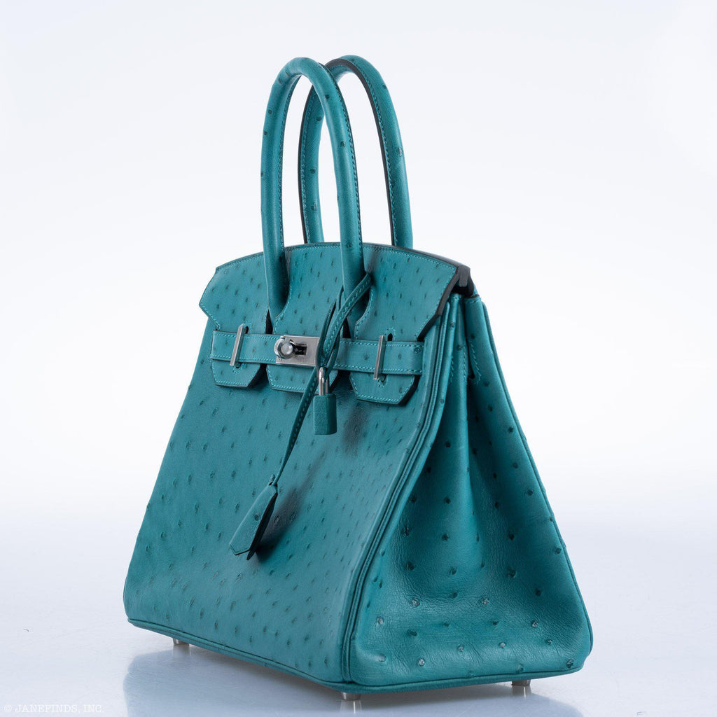 Hermes Birkin 30 Vert Verone Ostrich Palladium Hardware - 2020, Y - Exclusu