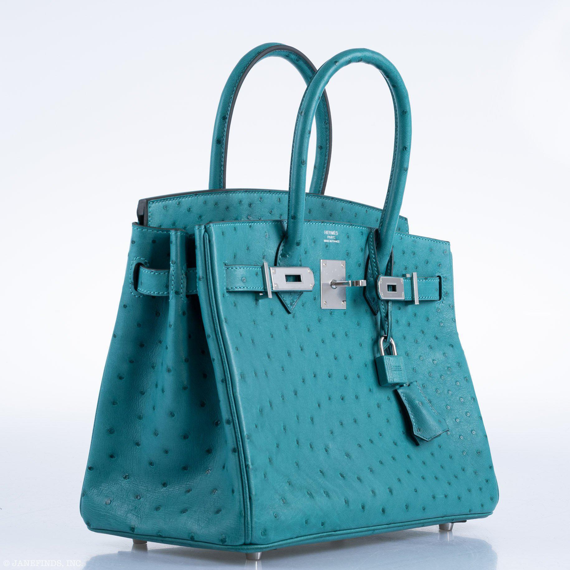 Hermes Birkin 30 Vert Verone Ostrich Palladium Hardware - 2020, Y - Exclusu