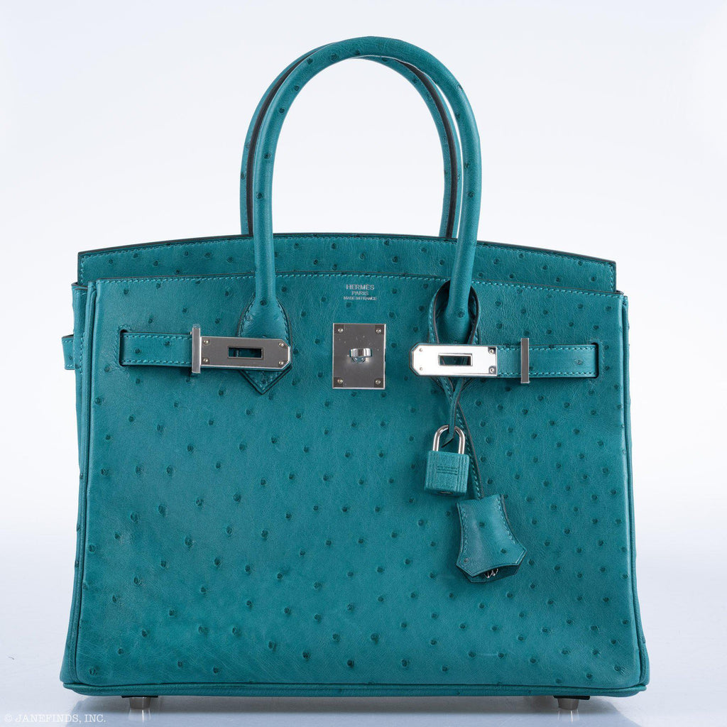 Hermes Birkin 30 Vert Verone Ostrich Palladium Hardware - 2020, Y - Exclusu