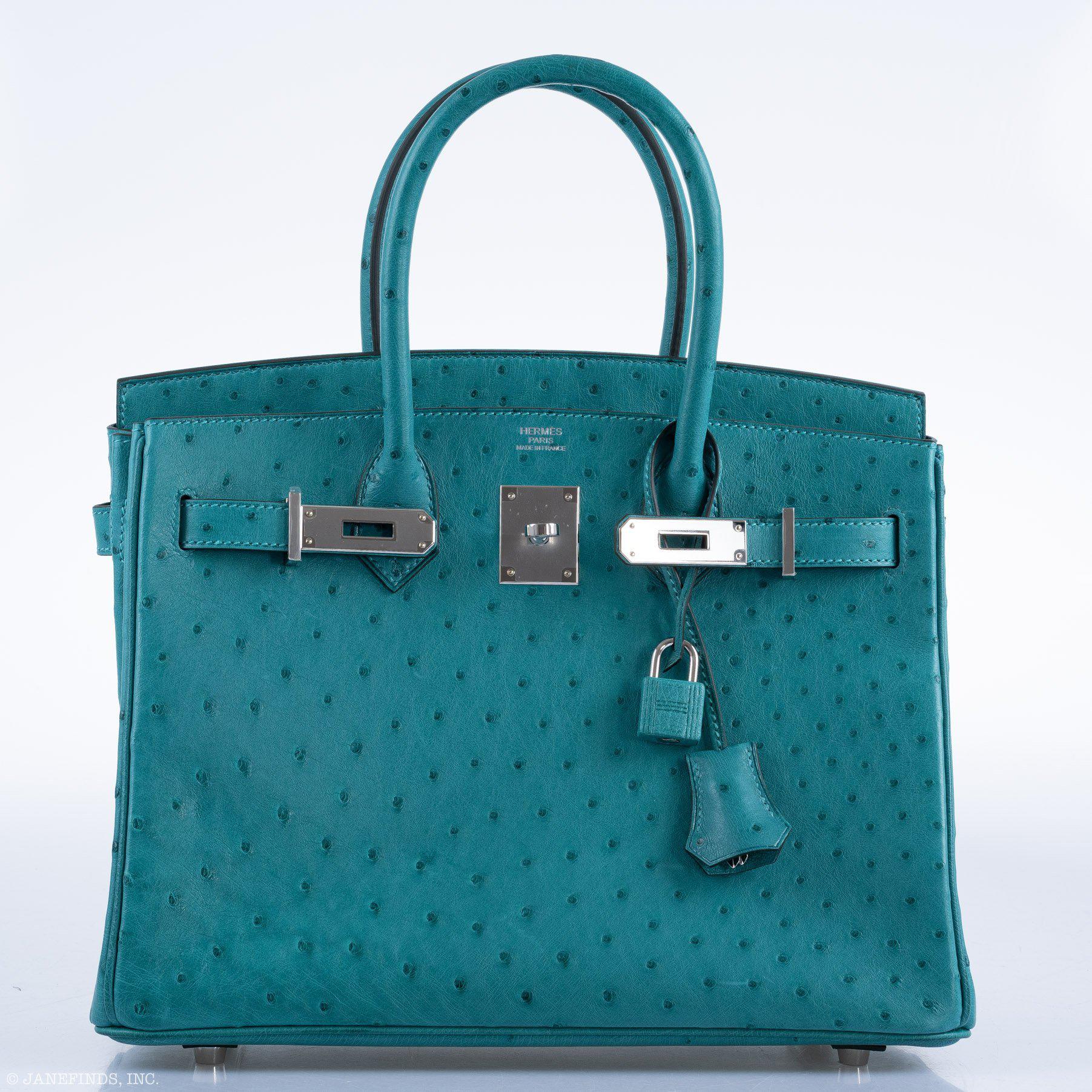 Hermes Birkin 30 Vert Verone Ostrich Palladium Hardware - 2020, Y - Exclusu