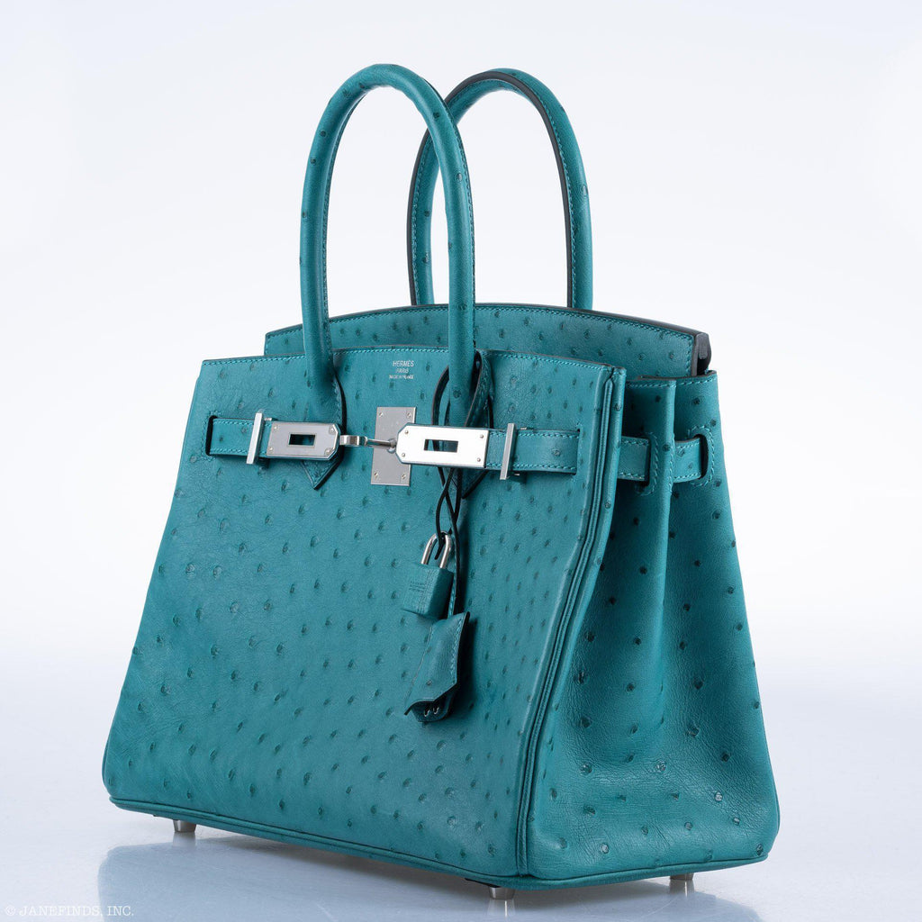 Hermes Birkin 30 Vert Verone Ostrich Palladium Hardware - 2020, Y - Exclusu