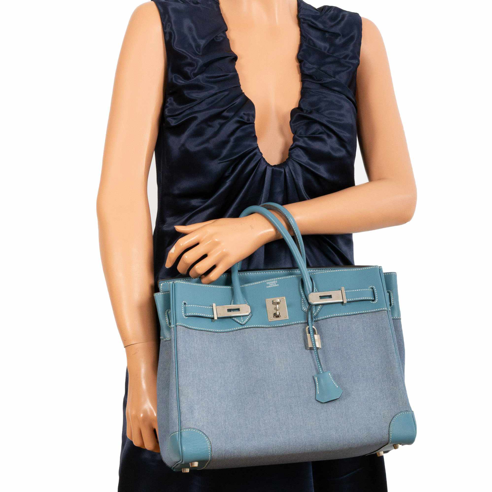 Hermes Birkin 32 HAC Denim & Blue Jean Gulliver Leather Palladium Hardware - Exclusu
