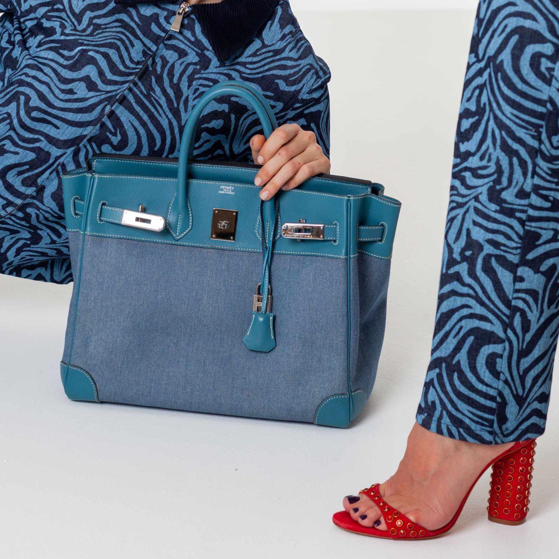 Hermes Birkin 32 HAC Denim & Blue Jean Gulliver Leather Palladium Hardware - Exclusu