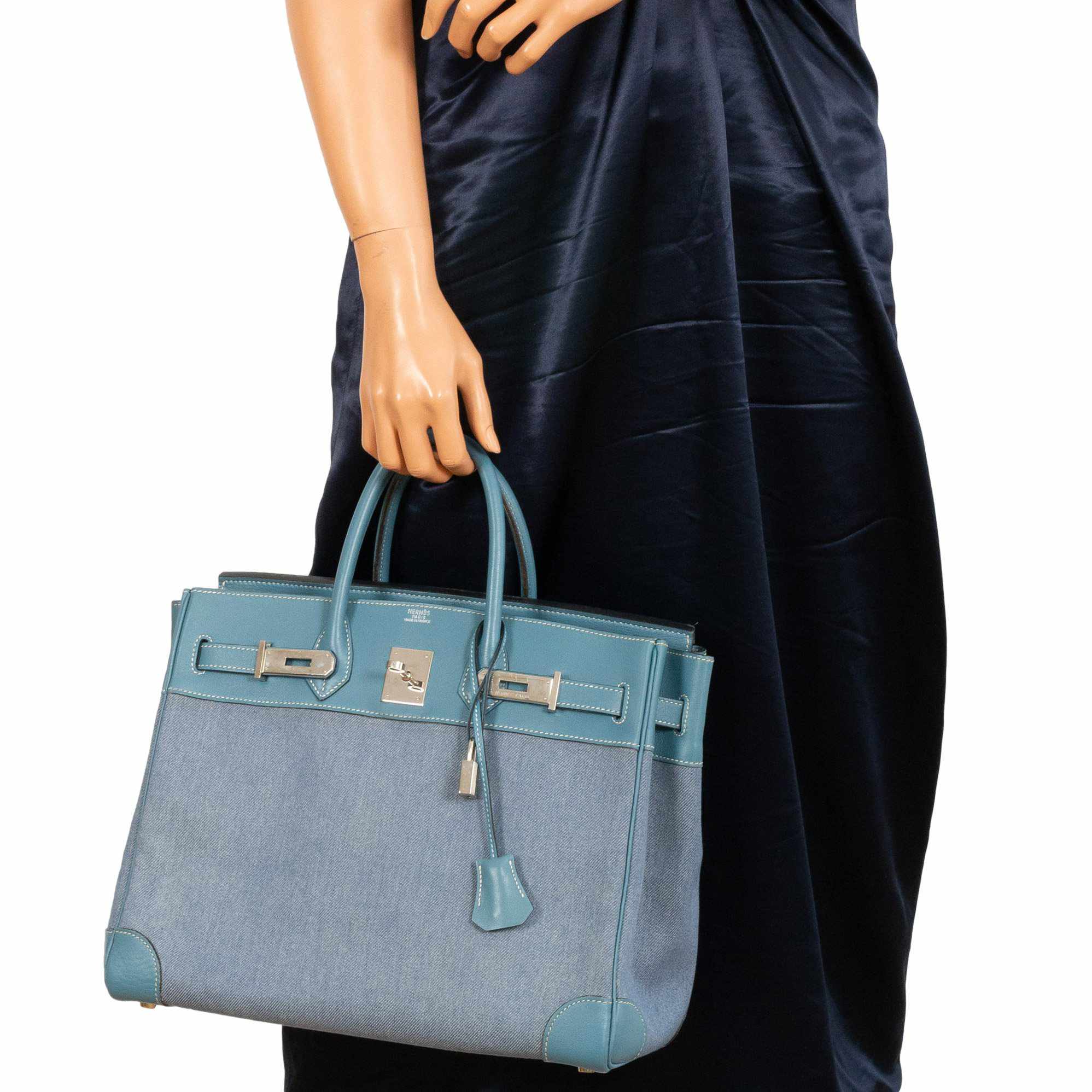 Hermes Birkin 32 HAC Denim & Blue Jean Gulliver Leather Palladium Hardware - Exclusu