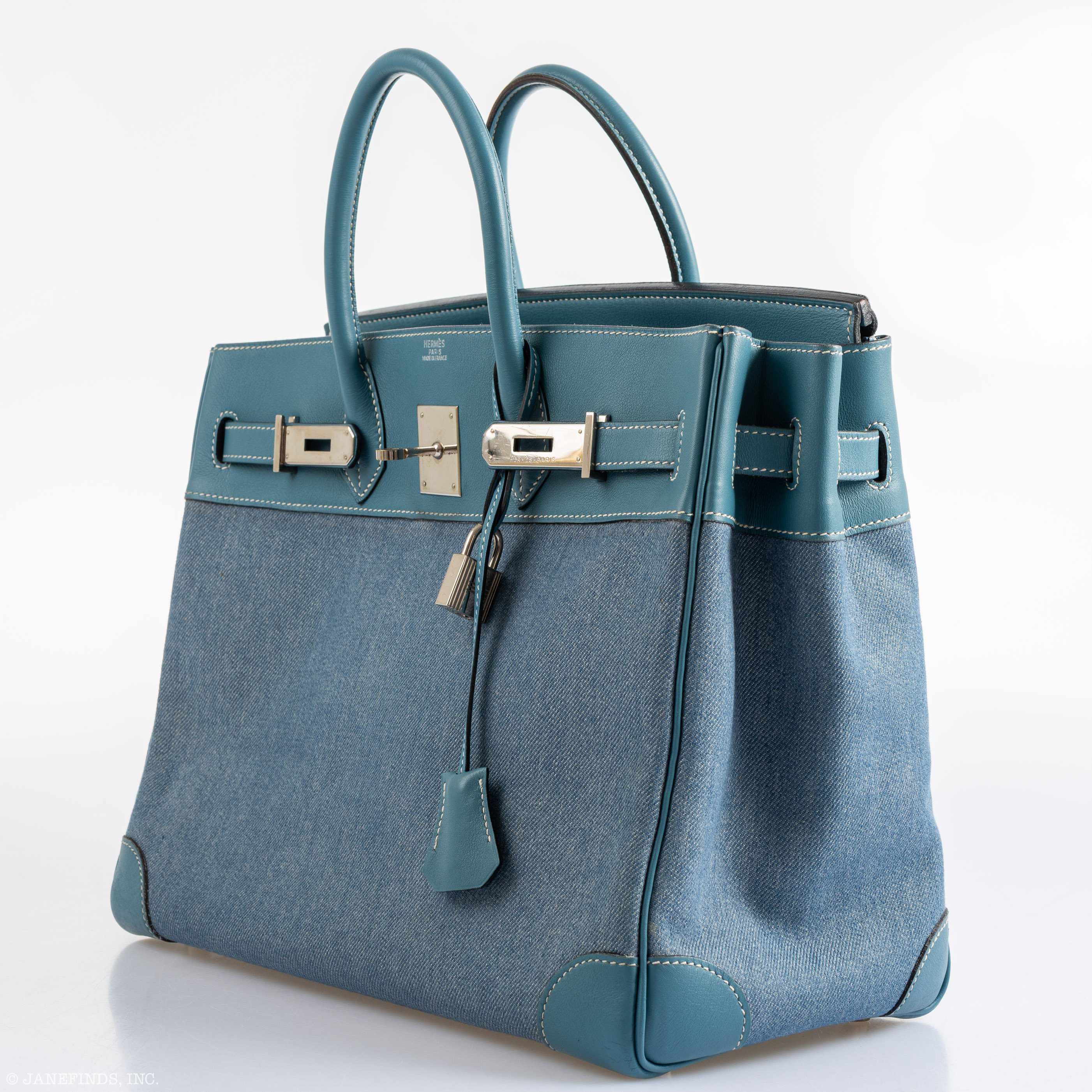 Hermes Birkin 32 HAC Denim & Blue Jean Gulliver Leather Palladium Hardware - Exclusu