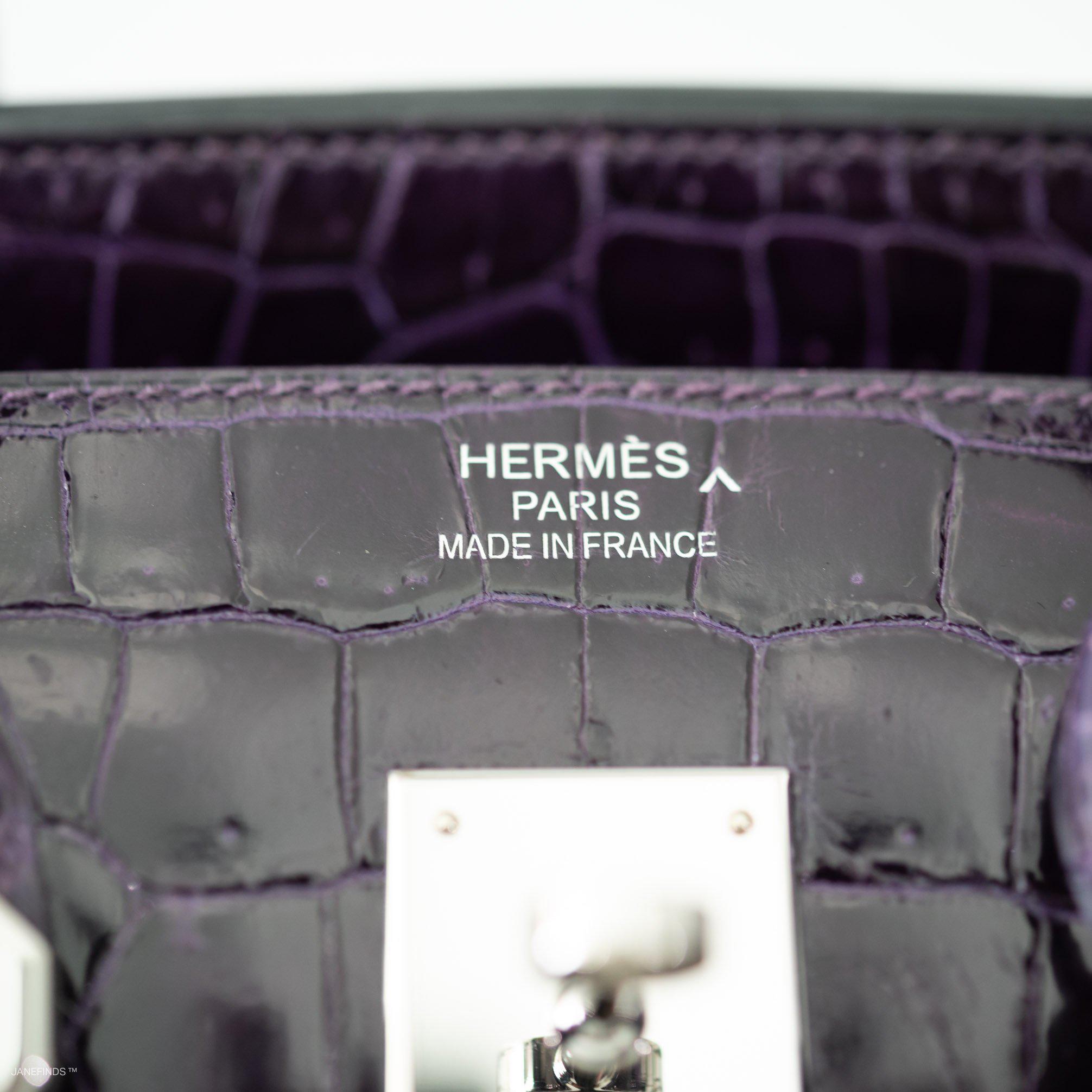 Hermes Birkin 35 Amethyst Porosus Crocodile with Palladium Hardware - 2009, M Square - Exclusu