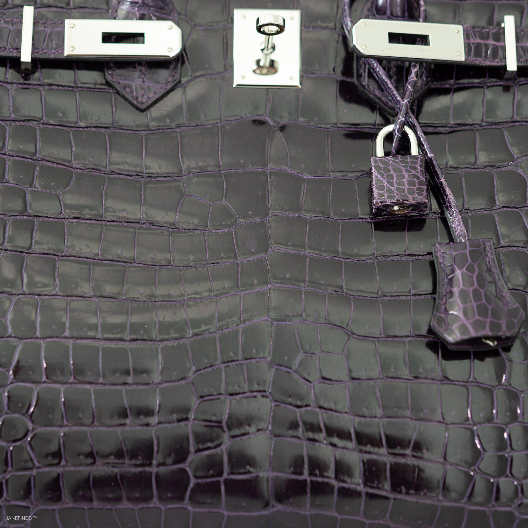 Hermes Birkin 35 Amethyst Porosus Crocodile with Palladium Hardware - 2009, M Square - Exclusu