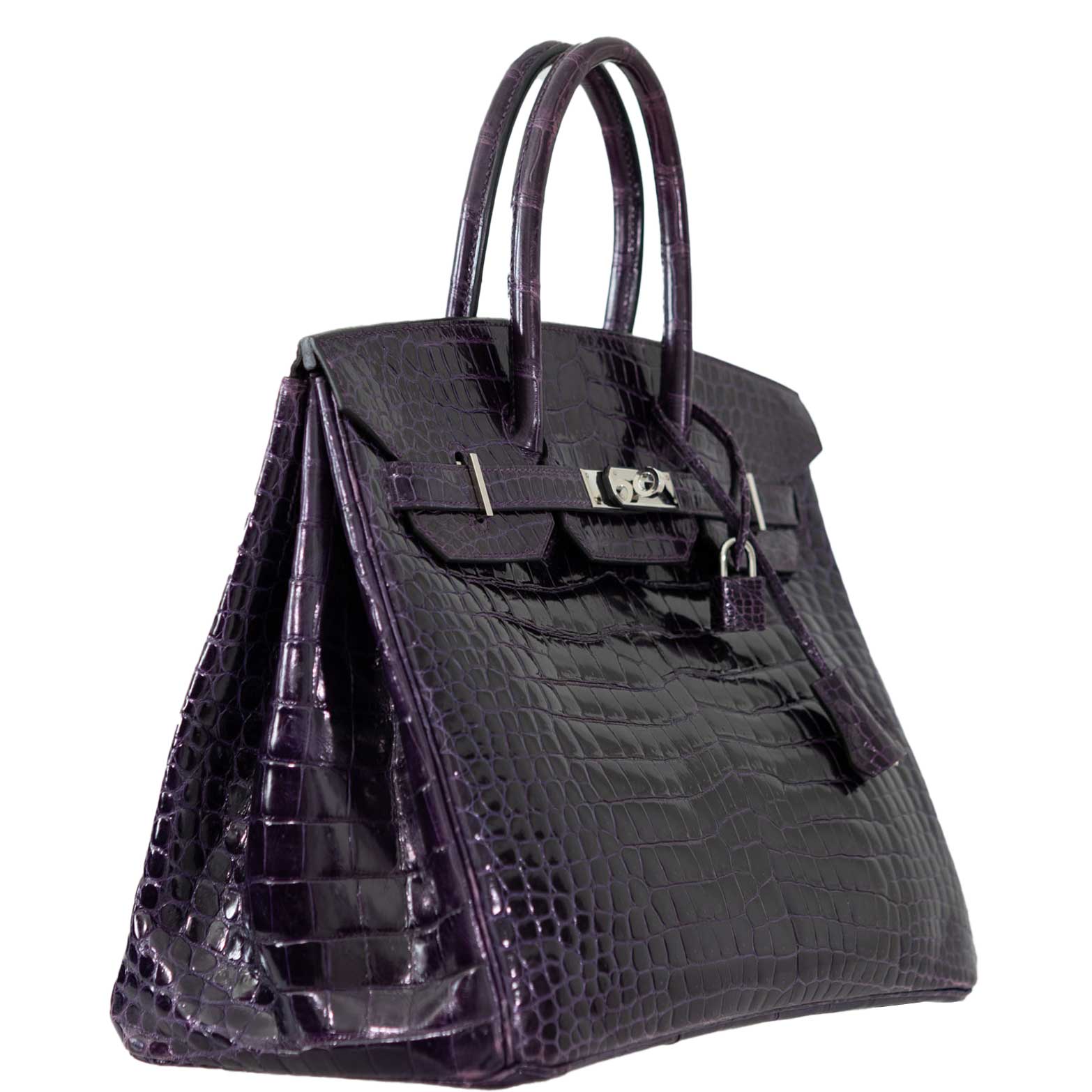 Hermes Birkin 35 Amethyst Porosus Crocodile with Palladium Hardware - 2009, M Square - Exclusu