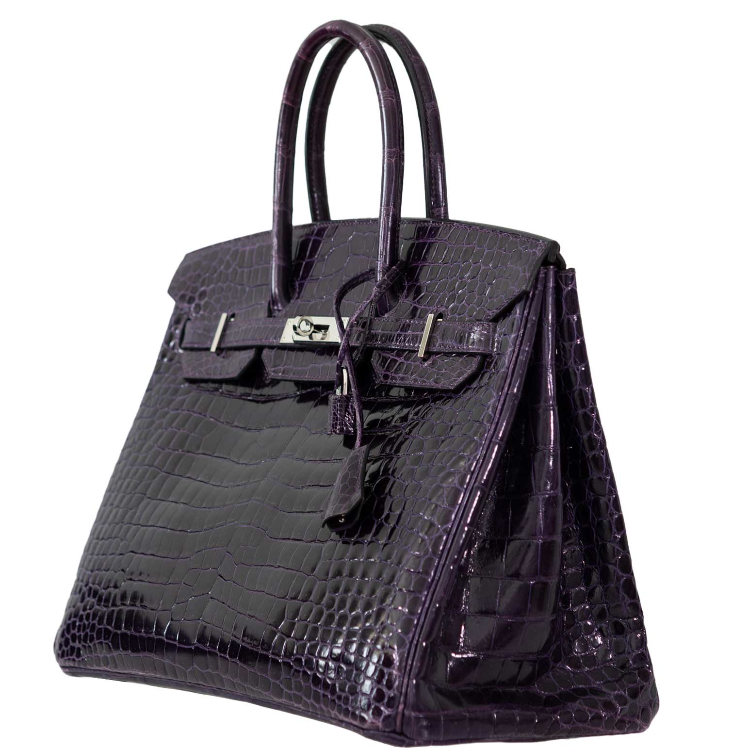 Hermes Birkin 35 Amethyst Porosus Crocodile with Palladium Hardware - 2009, M Square - Exclusu