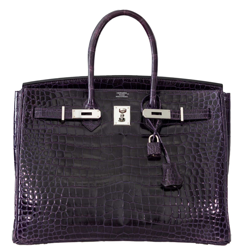 Hermes Birkin 35 Amethyst Porosus Crocodile with Palladium Hardware - 2009, M Square - Exclusu