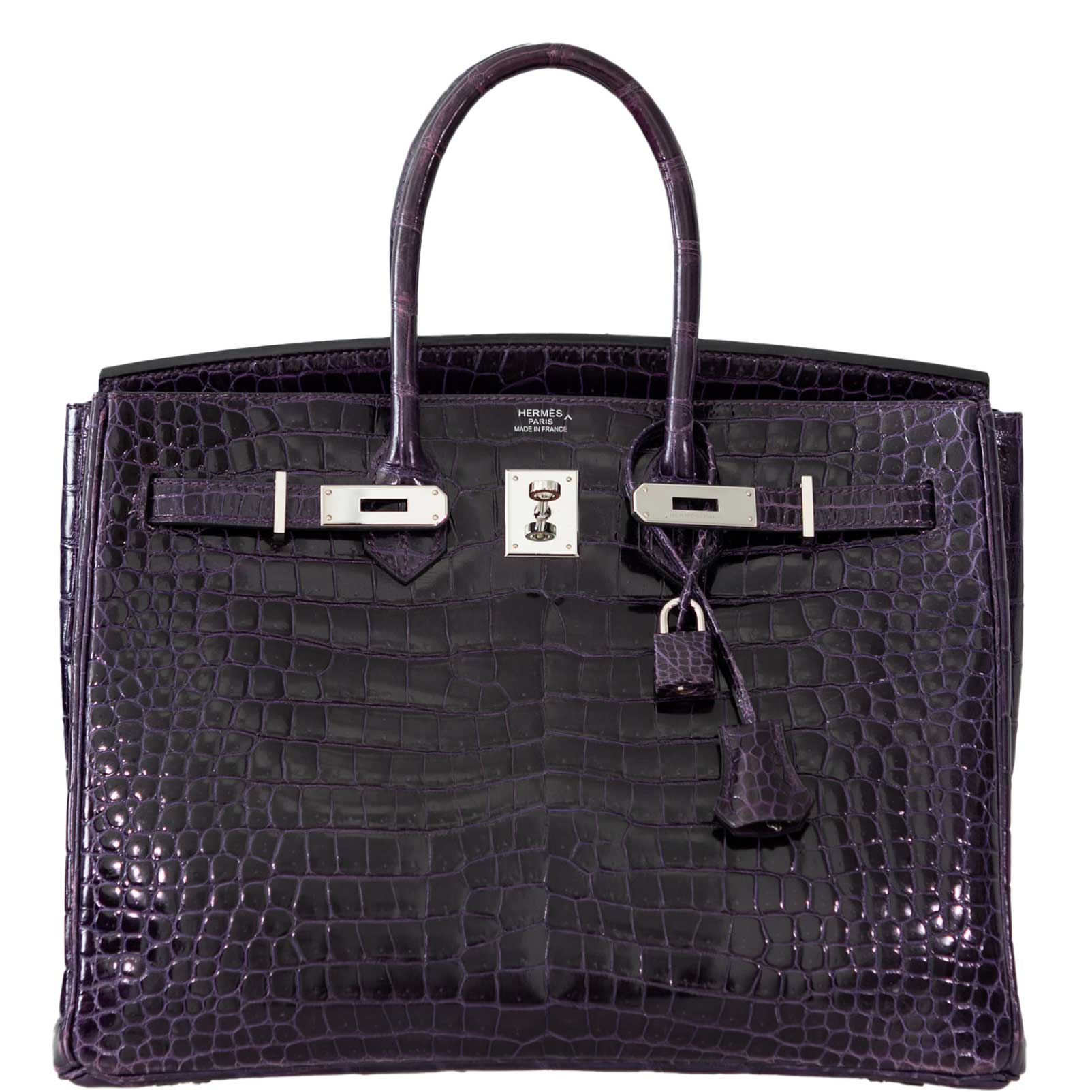 Hermes Birkin 35 Amethyst Porosus Crocodile with Palladium Hardware - 2009, M Square - Exclusu