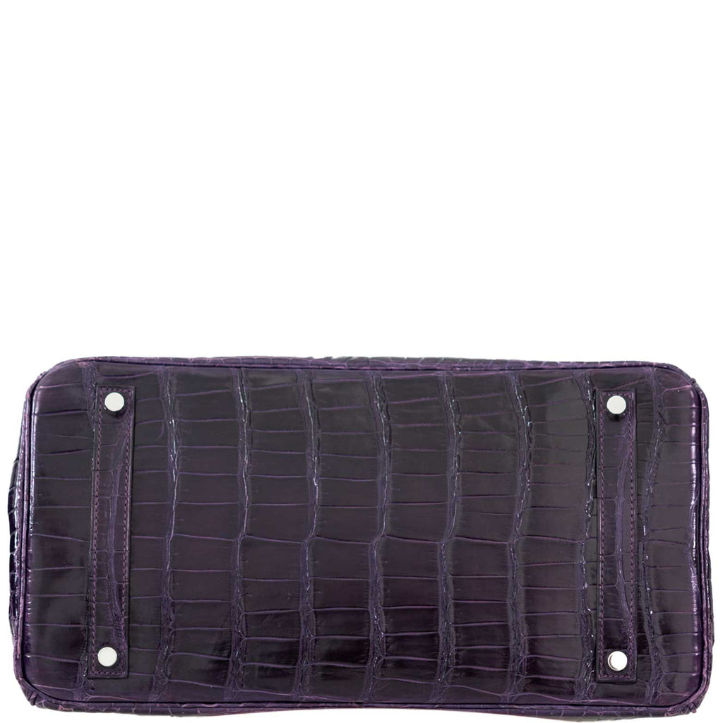 Hermes Birkin 35 Amethyst Porosus Crocodile with Palladium Hardware - 2009, M Square - Exclusu