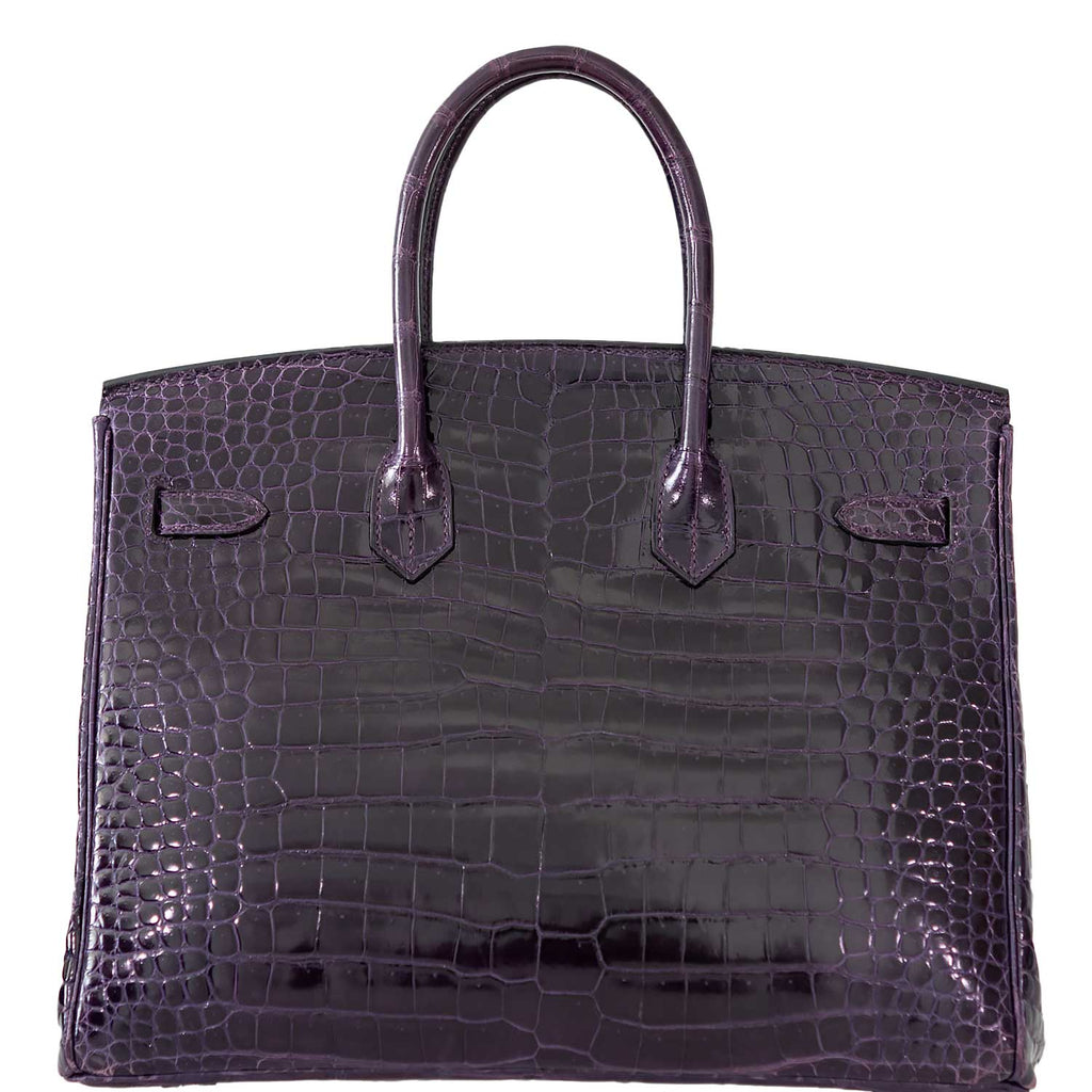 Hermes Birkin 35 Amethyst Porosus Crocodile with Palladium Hardware - 2009, M Square - Exclusu