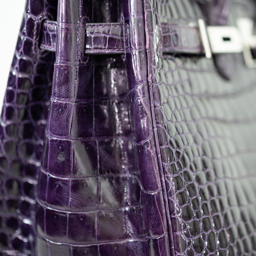 Hermes Birkin 35 Amethyst Porosus Crocodile with Palladium Hardware - 2009, M Square - Exclusu