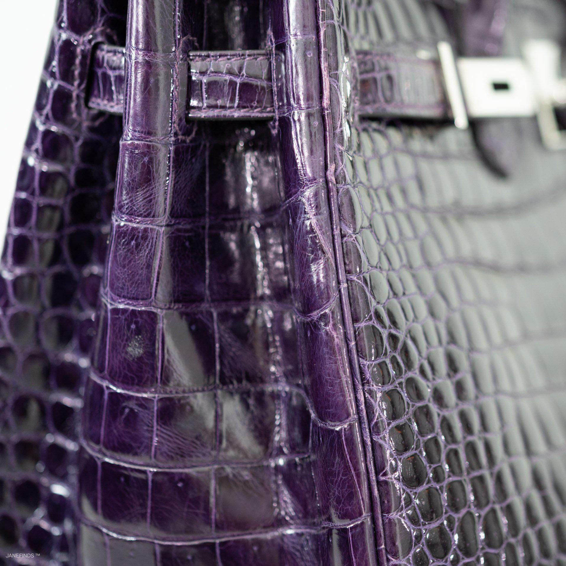 Hermes Birkin 35 Amethyst Porosus Crocodile with Palladium Hardware - 2009, M Square - Exclusu