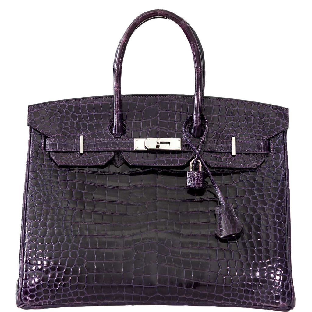 Hermes Birkin 35 Amethyst Porosus Crocodile with Palladium Hardware - 2009, M Square - Exclusu