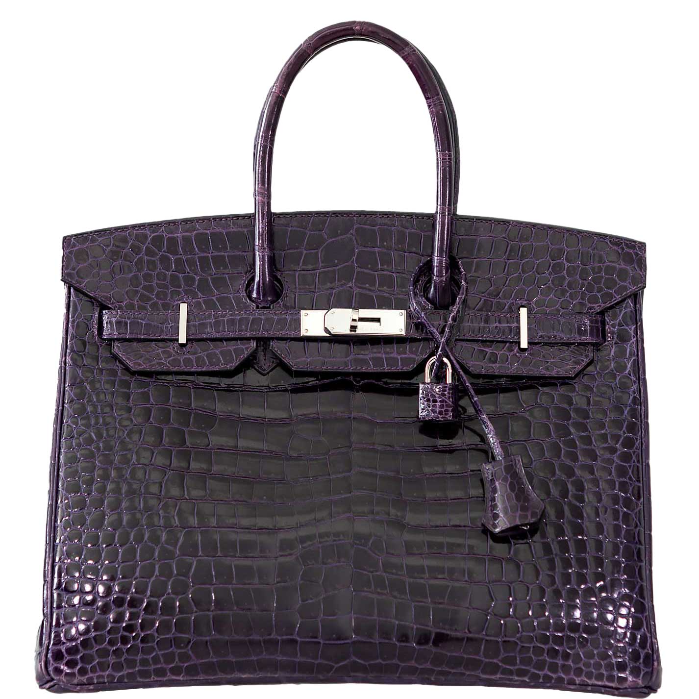 Hermes Birkin 35 Amethyst Porosus Crocodile with Palladium Hardware - 2009, M Square - Exclusu