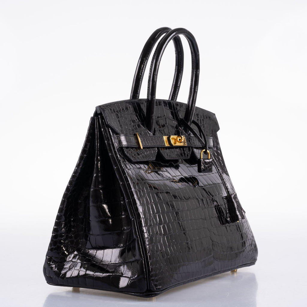 Hermes Birkin 35 Black Shiny Porosus Crocodile with Gold Hardware - 2017, A - Exclusu