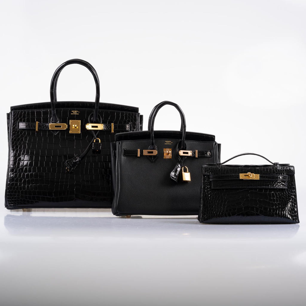 Hermes Birkin 35 Black Shiny Porosus Crocodile with Gold Hardware - 2017, A - Exclusu