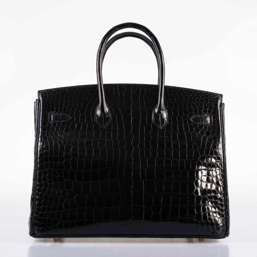 Hermes Birkin 35 Black Shiny Porosus Crocodile with Gold Hardware - 2017, A - Exclusu