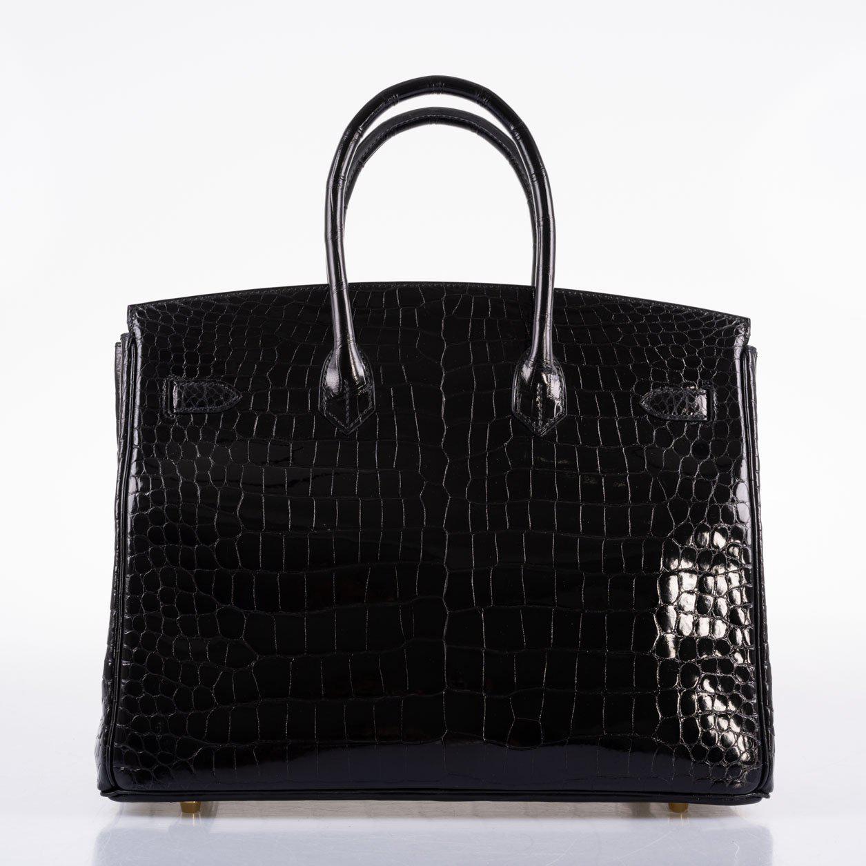 Hermes Birkin 35 Black Shiny Porosus Crocodile with Gold Hardware - 2017, A - Exclusu
