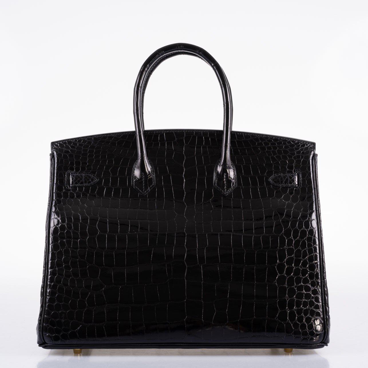 Hermes Birkin 35 Black Shiny Porosus Crocodile with Gold Hardware - 2017, A - Exclusu