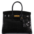 Hermes Birkin 35 Black Shiny Porosus Crocodile with Gold Hardware - 2017, A - Exclusu