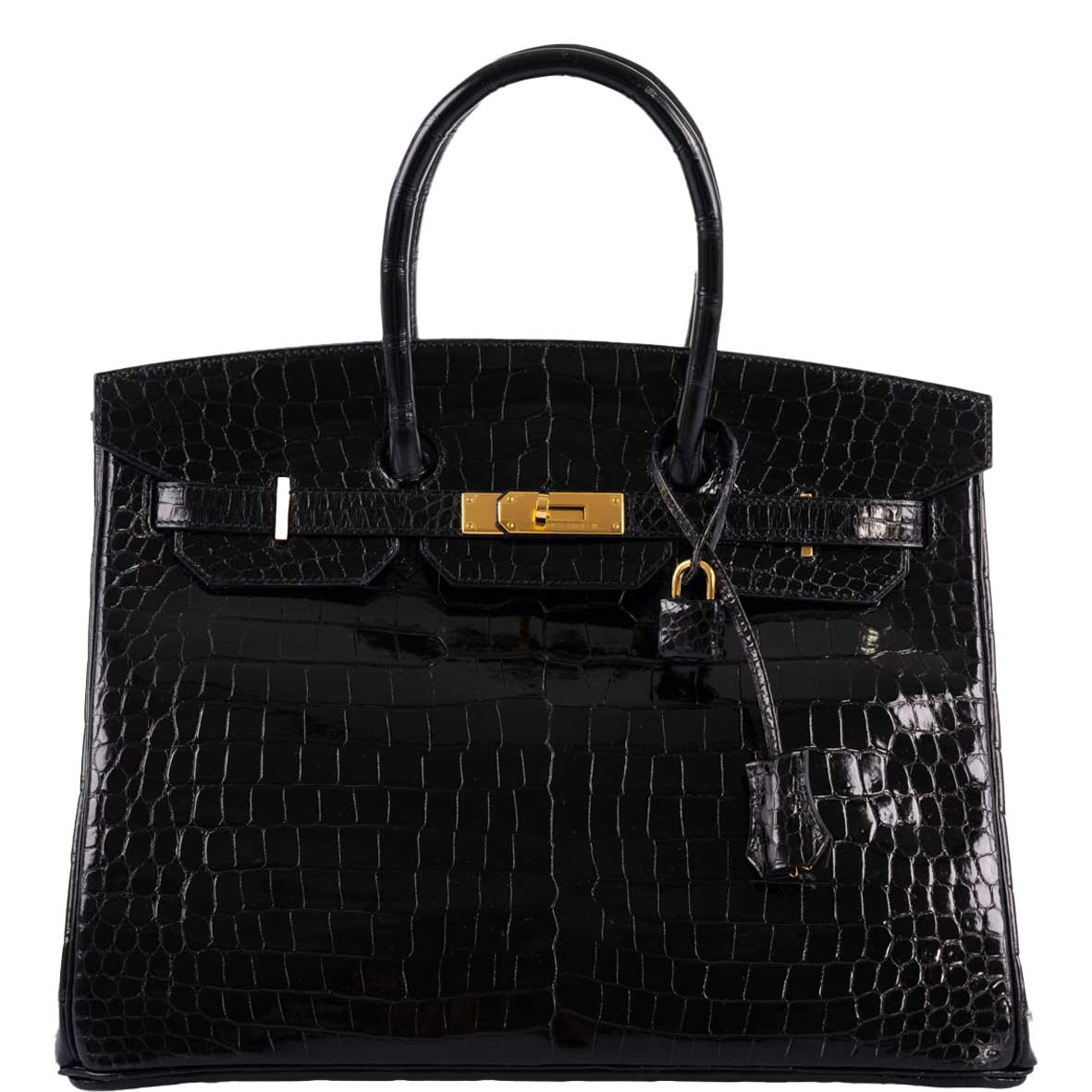 Hermes Birkin 35 Black Shiny Porosus Crocodile with Gold Hardware - 2017, A - Exclusu