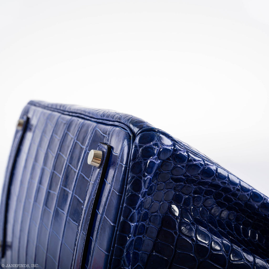 Hermes Birkin 35 Blue Electric Porosus Crocodile Palladium Hardware - 2012, P Square - Exclusu