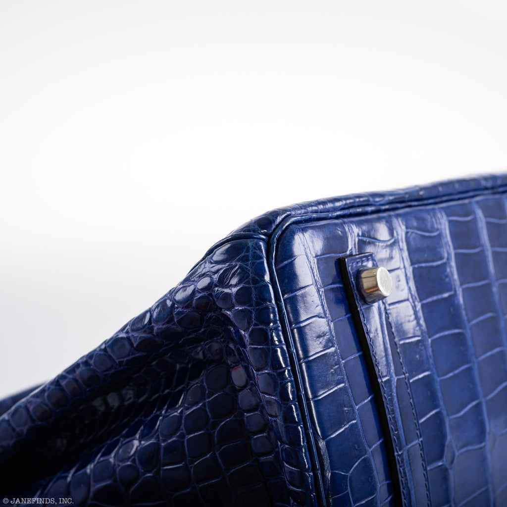 Hermes Birkin 35 Blue Electric Porosus Crocodile Palladium Hardware - 2012, P Square - Exclusu