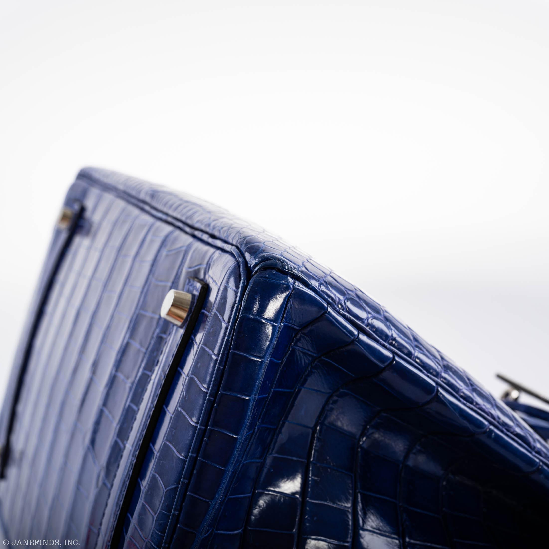 Hermes Birkin 35 Blue Electric Porosus Crocodile Palladium Hardware - 2012, P Square - Exclusu